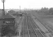 Looking south from Sanctus Street bridge with the signal box controlling access to the junction with the SMJ seen on the left in 1957