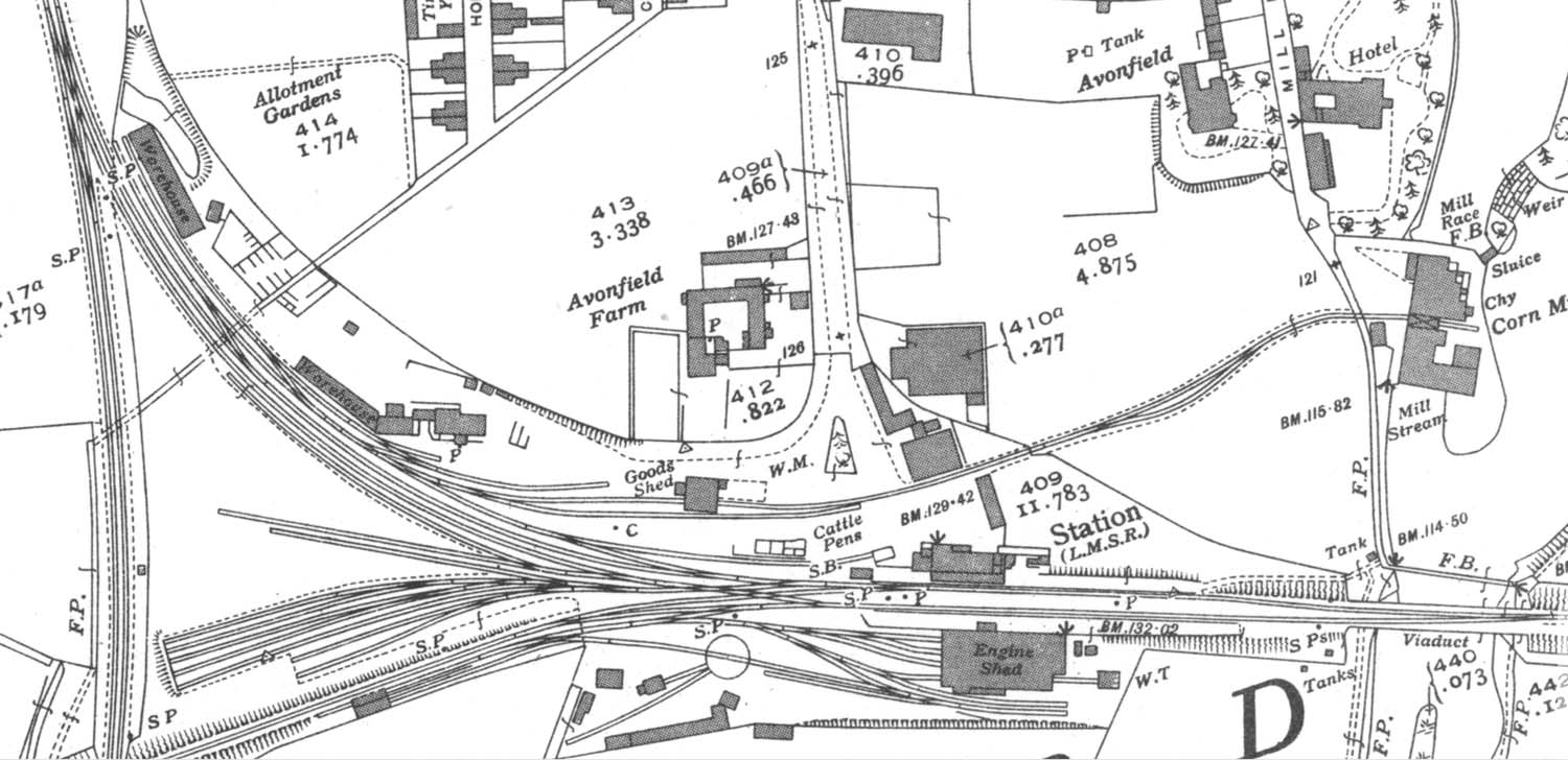 A 1939 Ordnance Survey map showing the junction and connecting line from Sanctus Road to the East & West Junction station