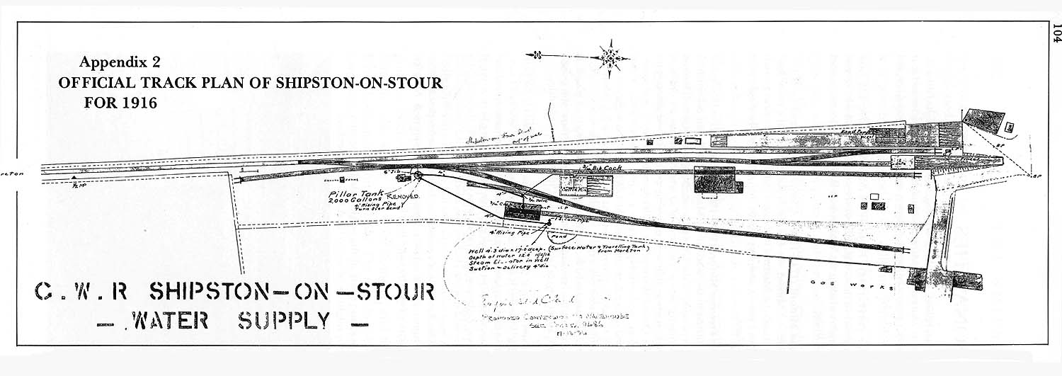A 1916 Official Track Plan showing the layout of Shipson-on-Stour station and it's water supply