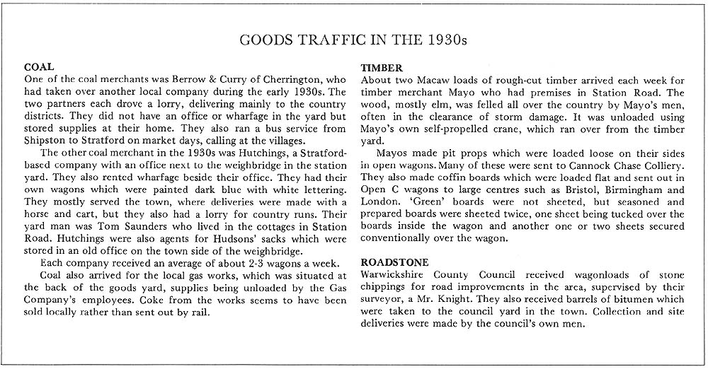 Three principal sources of goods traffic seen operating in the 1930s at Shipston-on-Stour goods yard