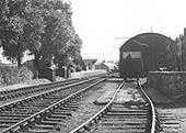 Looking towards the station with the cattle dock on the left and the goods shed beyond protected by a standard GWR loading gauge
