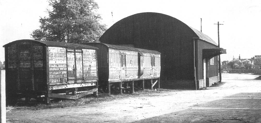 View of the grounded bodies which were from an ex-Taff Vale Railway inside frame Van and an ex-GWR Dean 40 foot passenger bogie brake van