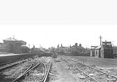 A panoramic view of the terminus facing the buffers with Hudson's sack office, the weigh bridge office and Hutchings coal office on the right