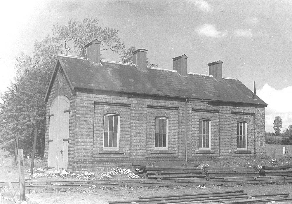 A side view of the forty-one feet long by sixteen feet wide engine shed which served the branch line for approximately thirty years