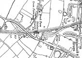 A 1938 Ordnance Survey Map showing Shirley Station, the goods yard and shed and the refuge sidings on each line