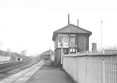 Looking towards Shirley Signal Box with the goods shed in the distance and on the up side, the platelayer's hut