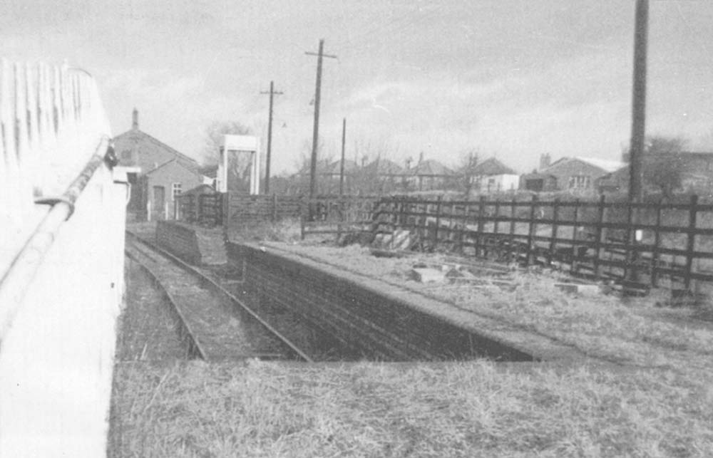 View from the Birmingham end of Shirley signal box looking over the buffer stops towards the landing and cattle pens and goods shed