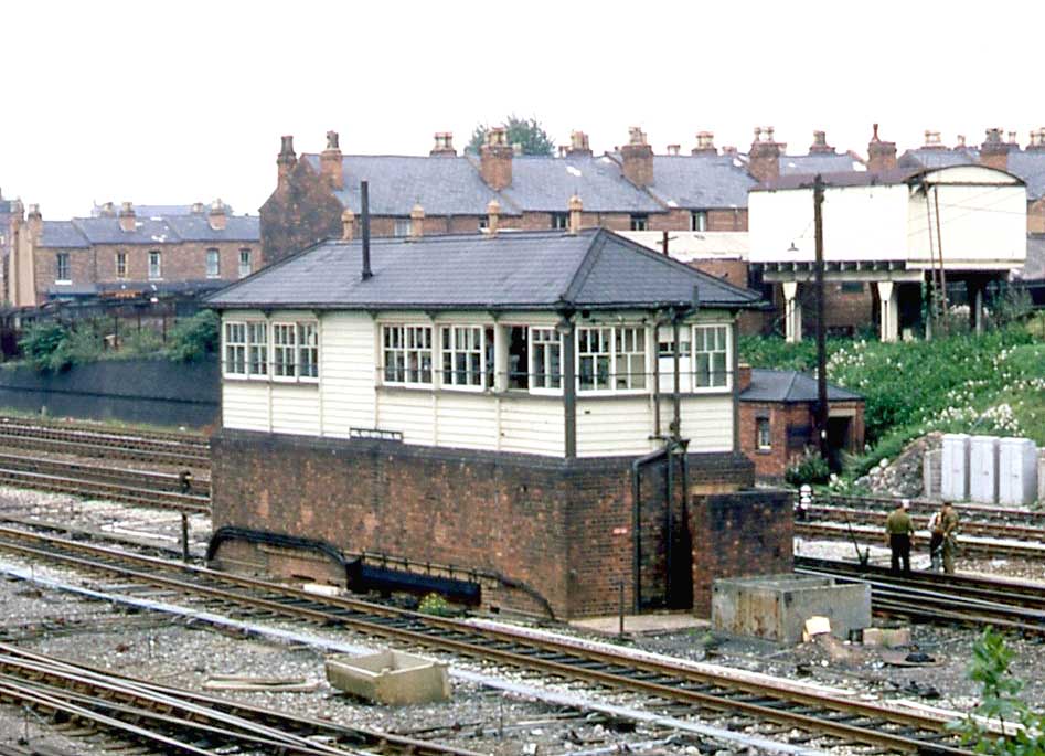 View of Small Heath North Signal Box with the down relief line in front of the signal box and the up relief line behind the signal box