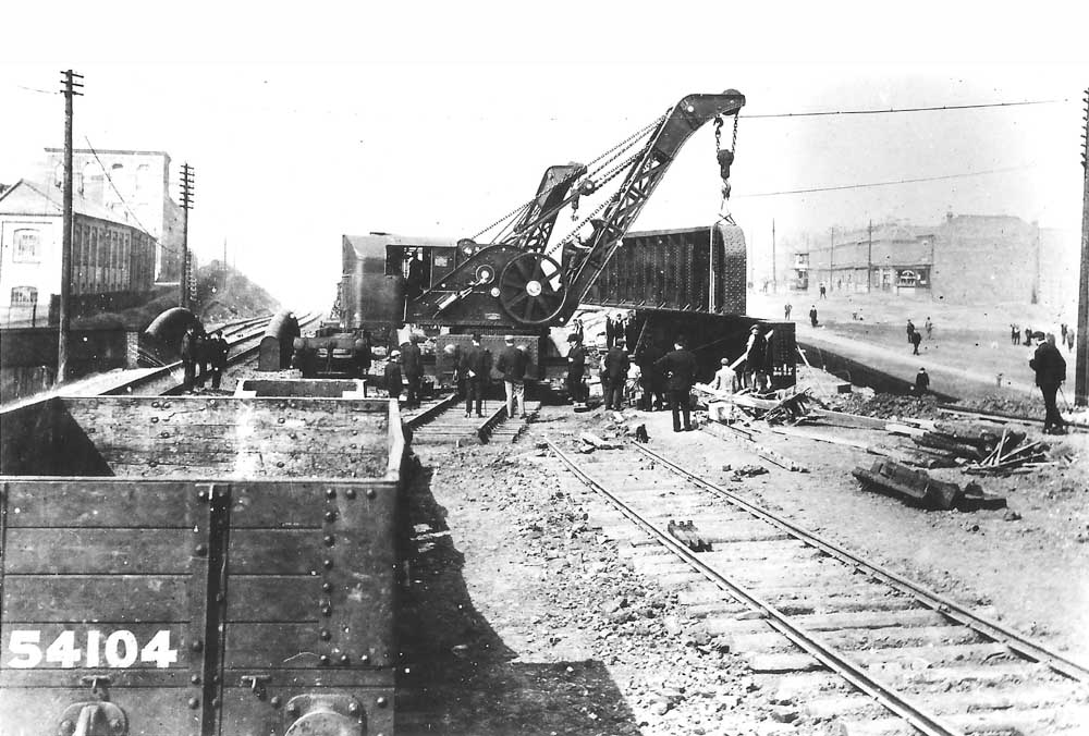 View showing two GWR rail mounted cranes installing girders to a new bridge to the south of Small Heath Station in March 1907