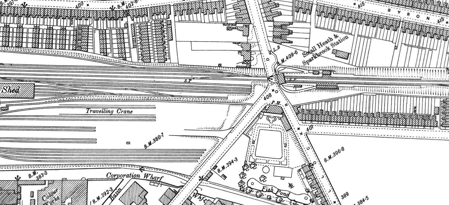 A 1903 25 inch to the mile Ordnance Survey map showing Small Heath station and the entrance off Golden Hillock Road
