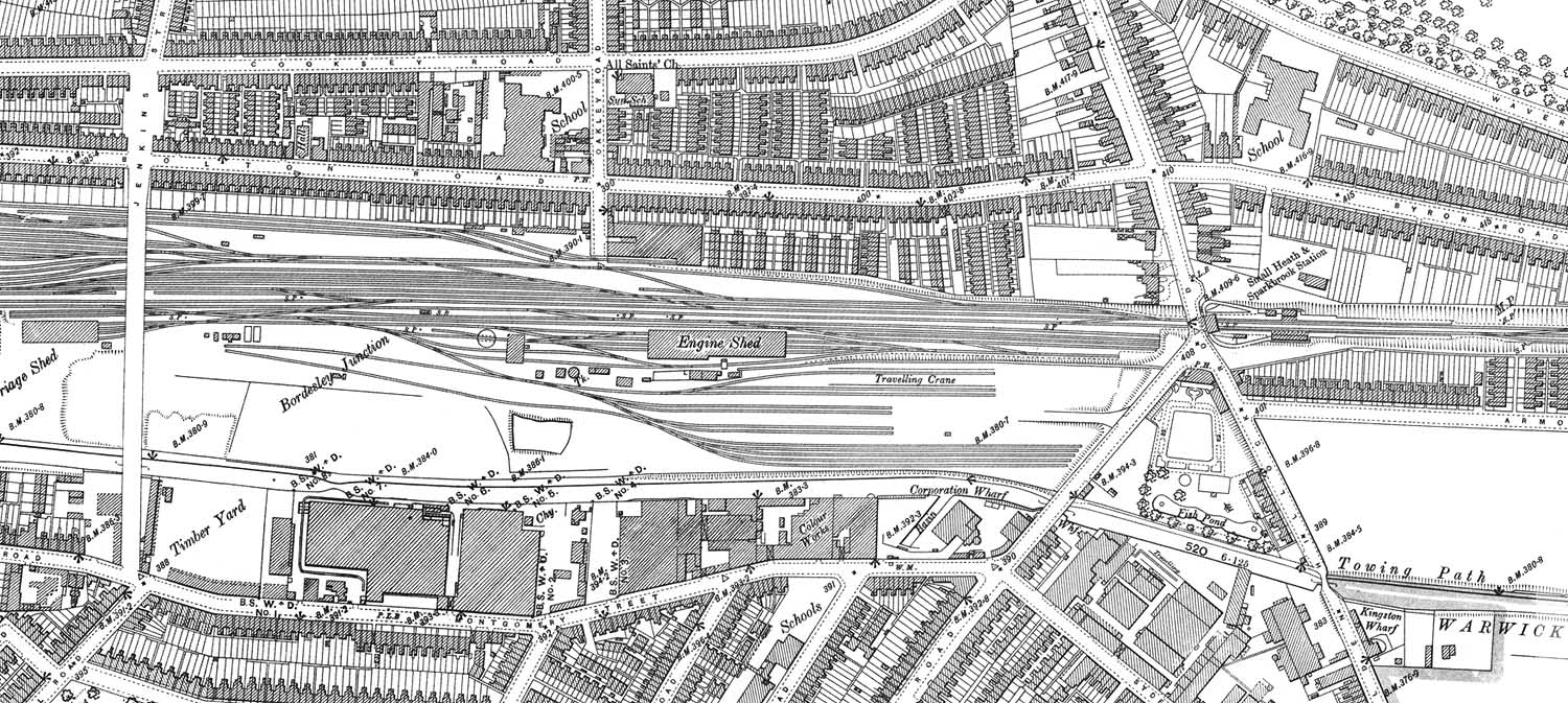 A 1903 25 inch to the mile Ordnance Survey map showing Small Heath station, engine shed and goods yard