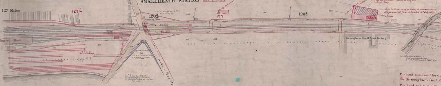 GWR Land Survey Plan from 1878 showing the land purchased by the B&OJR to build Small Heath Station