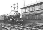 Ex-GWR 4-6-0 No 6002 �King William IV� has a clear route on the up main line into Birmingham on 21st March 1956