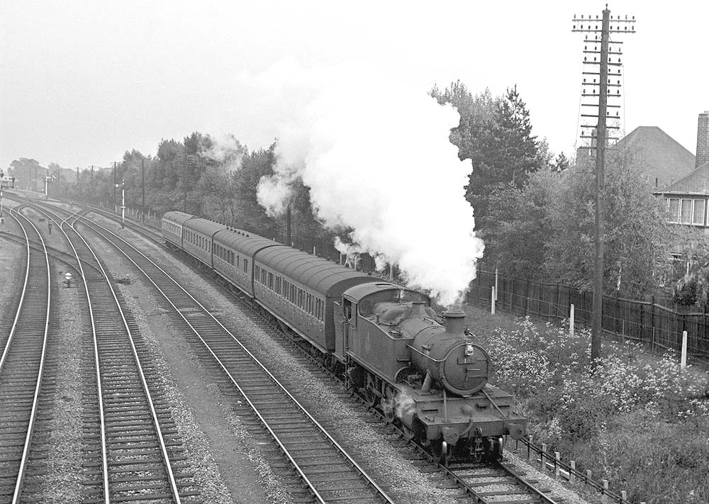 Ex-GWR 2-6-2T No 5187 shortly after departing Solihull on a down local passenger service using the down slow relief line