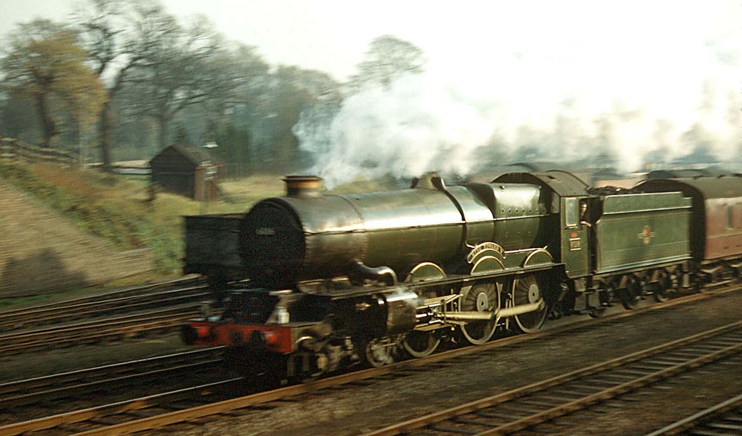 Ex-GWR 4-6-0 No 6016 'King Edward V' on a down express from Paddington, passing Solihull in the late afternoon in November 1961