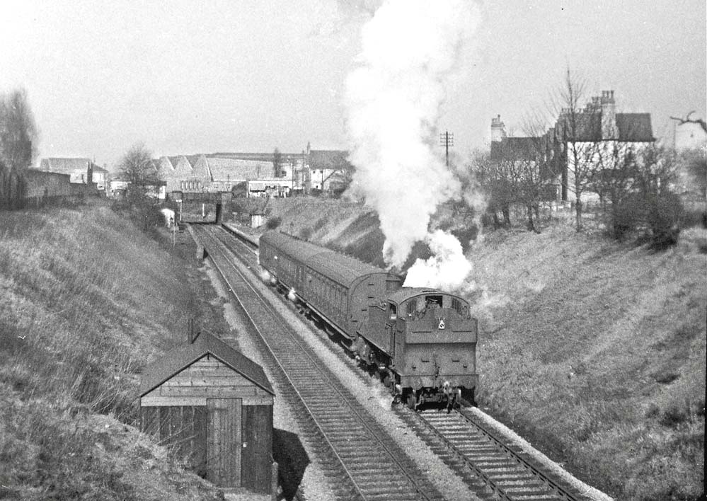 An unidentified ex-GWR 2-6-2T 'Prairie' locomotive can be seen leaving the 'Platform' with a local service for Stratford-upon-Avon on 10th March 1955