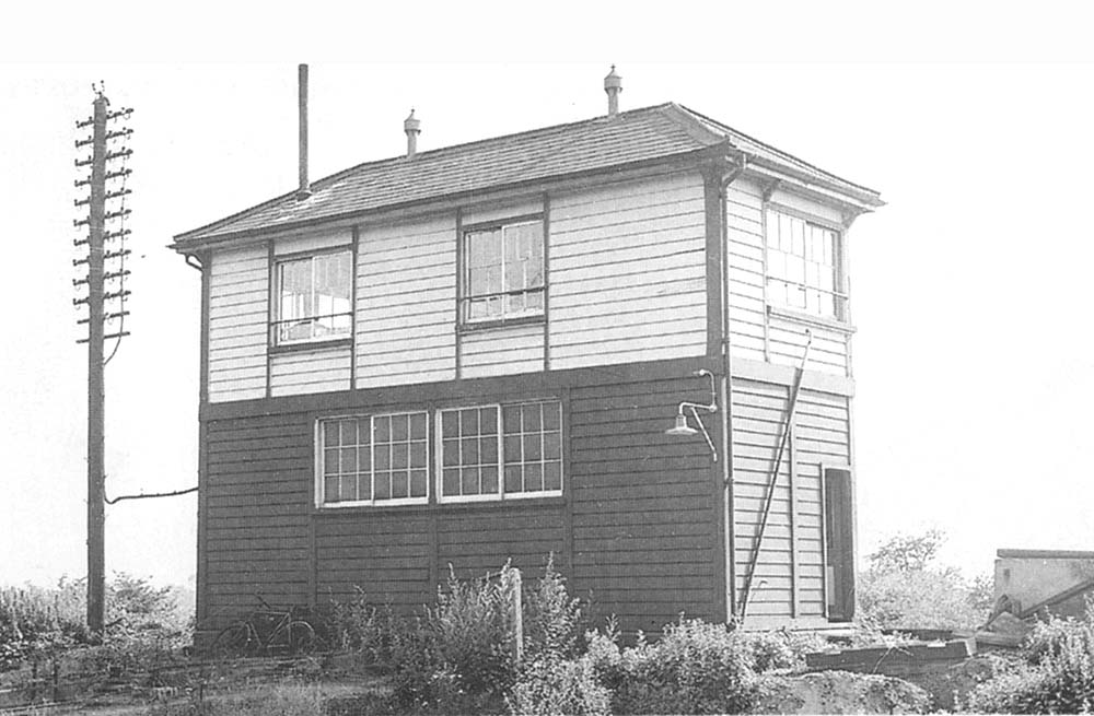 A rear view of Stratford on Avon East Signal Box, formerly situated at Acton West, equipped with a 55 lever 5-bar vertical tappet frame
