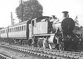 Ex-GWR 2-6-2T 'Large Prairie' No 8105 is seen passing the up refuge siding on the 5:05pm Moor Street service to Evesham service on 26th July 1952