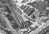 A 1960s aerial view of the goods yard with Flowers & Sons Brewery to the right and the gas works manager's house