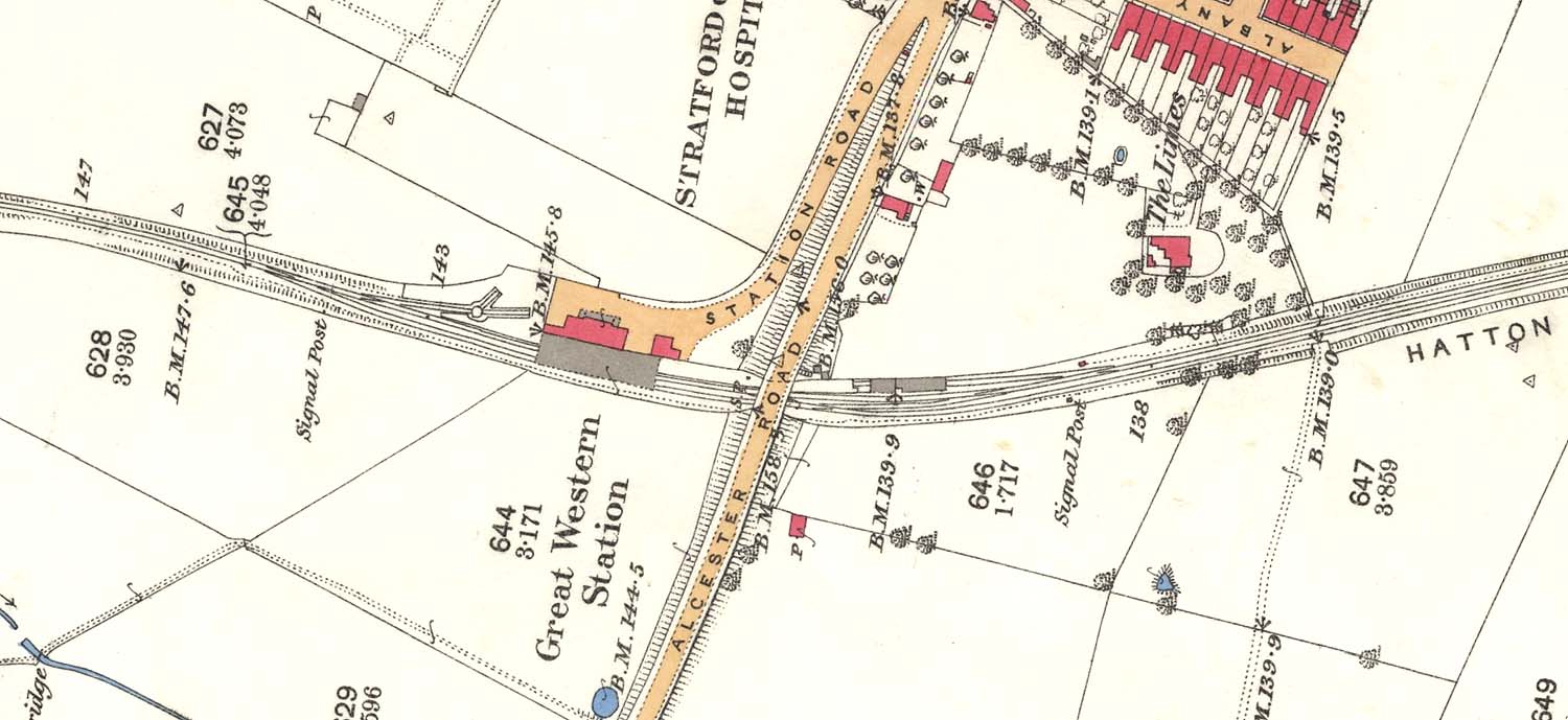 An 1885 OS Map of the station showing the original station built with a train shed spanning the tracks and platforms