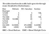 A table showing the increasing pattern of traffic between Stratford on Avon and Cheltenham from 1908