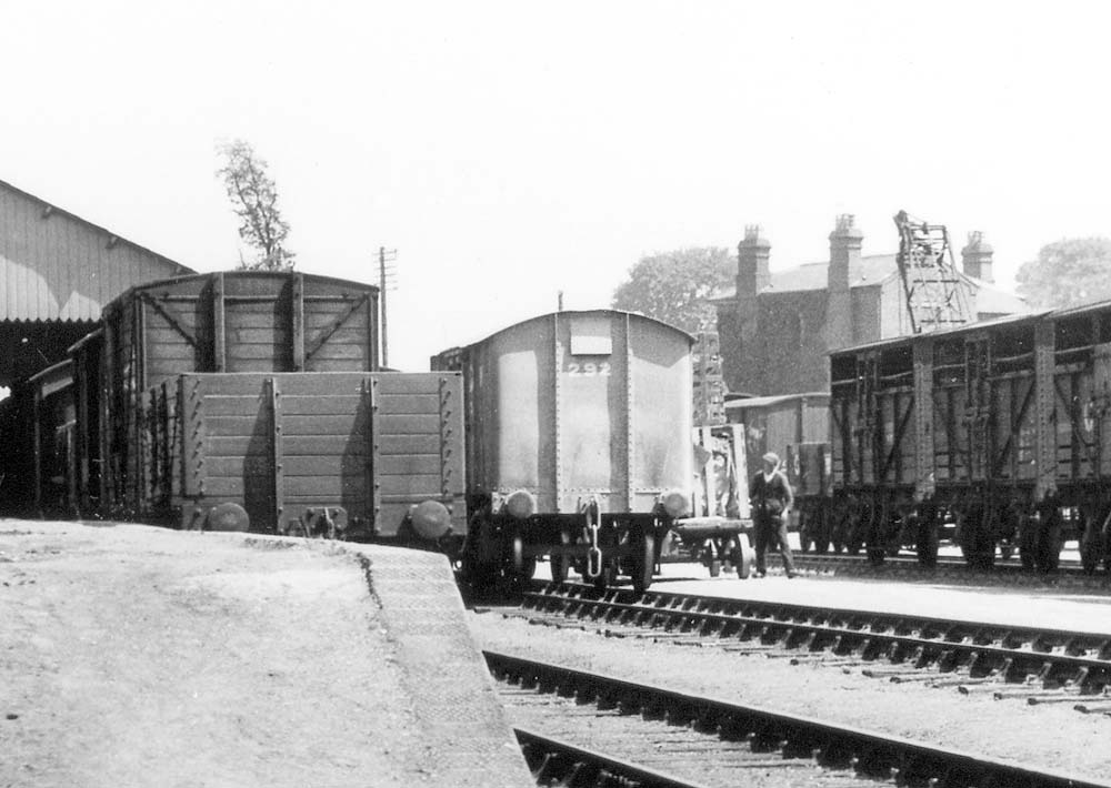 Close up showing metal bodied covered van No 292 on the middle No 2 road of Stratford’s goods yard