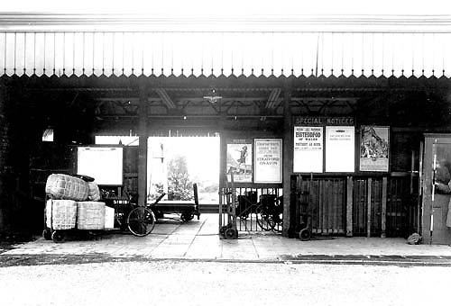 View of the gated entrance to Stratford on Avon station's down platform which located immediately to the left of the Parcels Office
