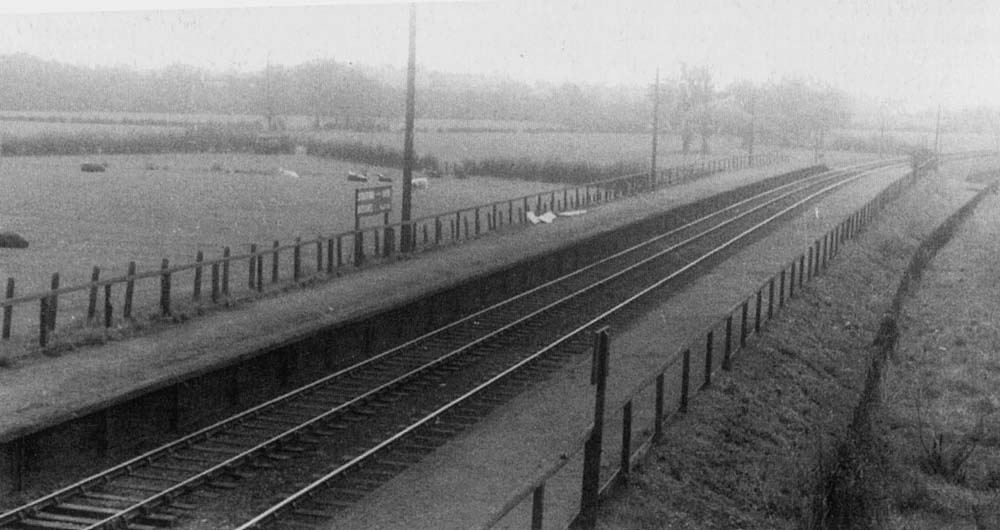 Looking South towards Honeybourne from the former SMJ bridge with the up platform nearest to the camera