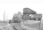 View of Stratford on Avon's two-road shed, storage siding and water column and the coaling station positioned on its approach roads