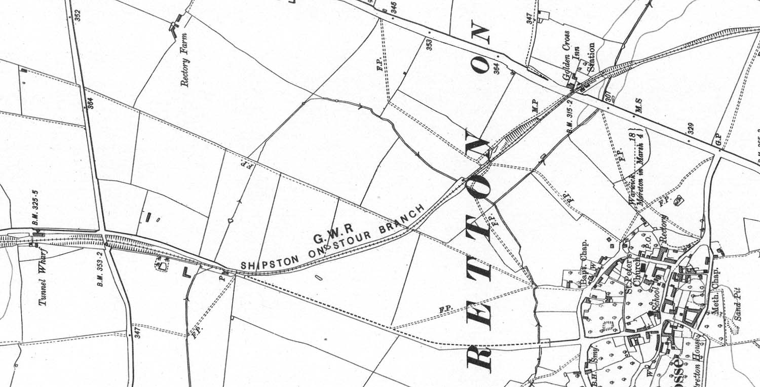 An Ordnance Survey map of Stretton on Fosse station updated in 1921 published in 1924