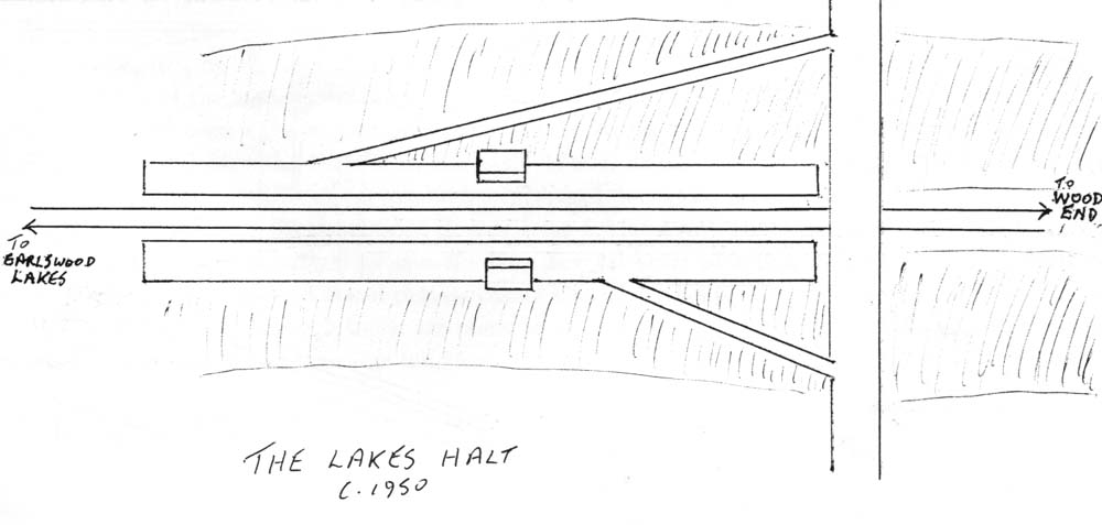 A schematic drawing of 'The Lakes Halt' showing the basic configuration of platforms and passenger shelters circa 1950