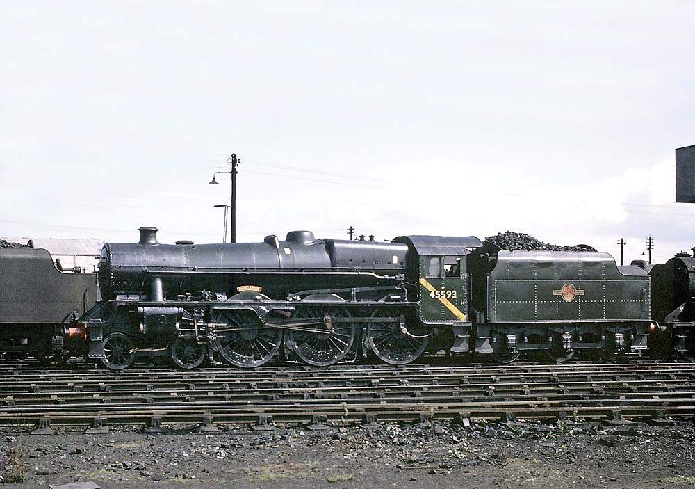 Ex-LMS 4-6-0 Class 5XP No 45593 'Kholapur' is seen stored at Tyseley shed on 29th September 1968