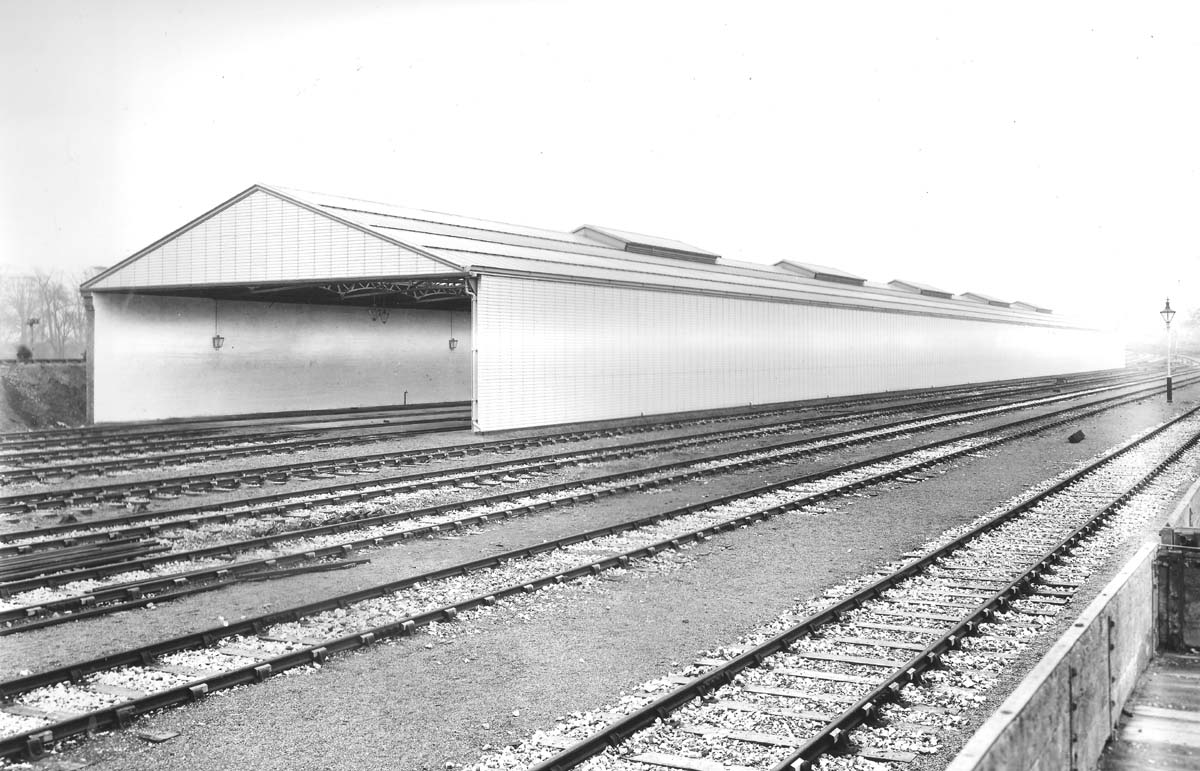 View of Tyseley's new Carriage Shed adjoining Tyseley station with a length of 600 feet and a height of 17 feet 6 inches