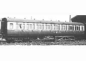 Fifty-six foot, eleven inch long 3rd class corridor toplight coach No 3892 in the final GWR livery in 1950