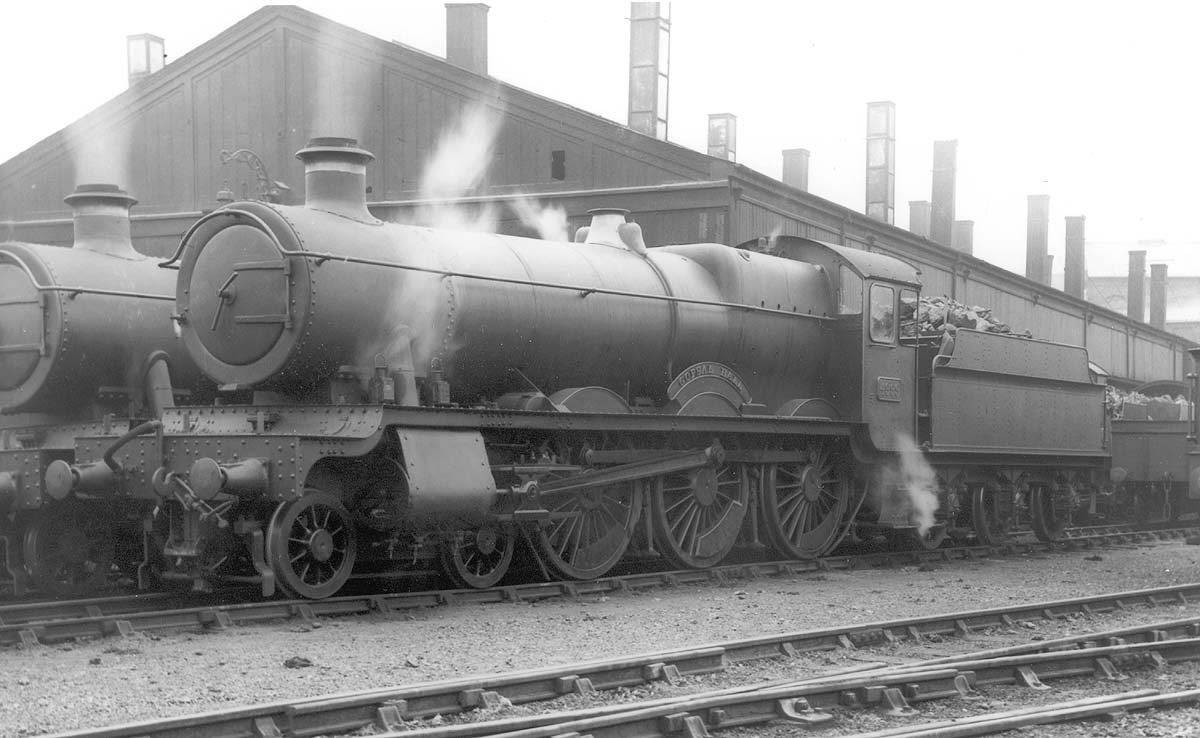 GWR 4-6-0 Hall class No 4999 'Gopsal Hall' is seen in steam standing on one of the roads that ran alongside Tyseley shed