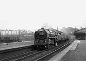 British Railways 4-6-2 Britannia Class No 70018 'Flying Dutchman' passes through Tyseley at speed on a down express to Snow Hill on 30th October 1954.