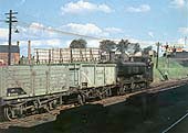 Ex-GWR 0-6-0PT 57xx Class No 8700 shunting a rake of coal wagons into Tyseley goods yard in 1958