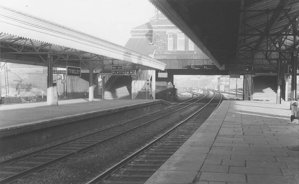 View of the station showing the platforms after the removal of the brick buildings which provided the passenger facilities circa 1950s