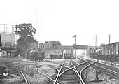 Close up showing the main sidings curving to the left and the single arch bridge carrying Cape Road over the gas works sidings