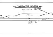 A low resolution version of the Signalling Diagram for Warwick North Signal Box showing the track layout