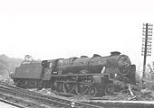 Ex-LMS 4-6-0 Royal Scott class No 46123 �Royal Irish Fusilier� at the end of the up platform after failing to stop