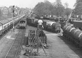 Close up showing Cape Yard sidings which is full of both oil and mineral wagons whilst the six-ton crane is evident