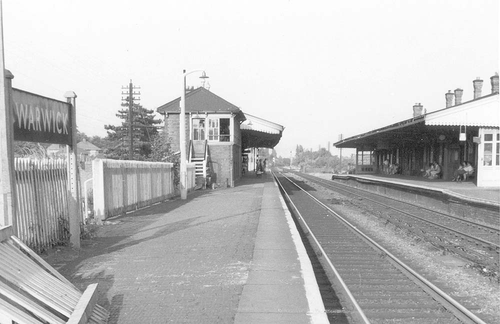 Looking along the down platform towards Leamington with the 1909 signal box on the left and the goods yard beyond