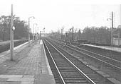 Looking towards Birmingham along the down platform with the Hatton banker's bay on the left