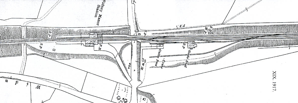 Widney Manor station layout prior to the quadrupling of the lines showing the station approach
