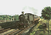 Ex-Great Western Railway 61xx class 2-6-2T large prairie No 6105 arriving at a rural Widney Manor station