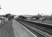 A panoramic view of the rebuilt station taken from the Leamington end of the Down Relief, Platform No 4, with the signal box standing in the distance