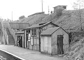 A 1972 view which shows all three structures standing on the up platform, also showing years of neglect by BR