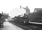 LMS 4-6-0 Patriot class No 5902 'Sir Frank Ree' passes through the station at speed on an up express