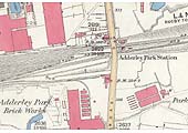 An 1887 25 inch to the mile Ordnance Survey Map showing Adderley Park Station and its sidings
